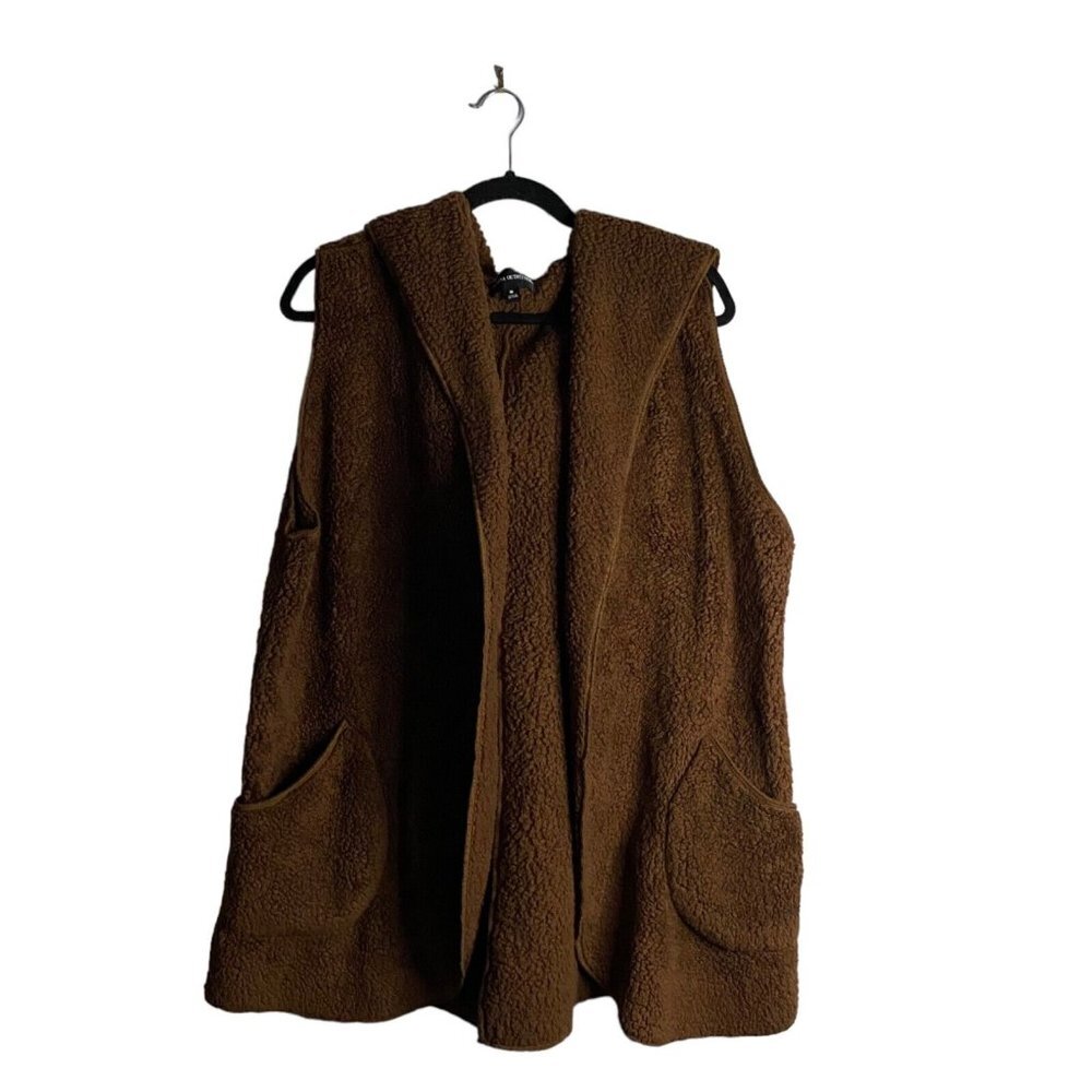Zenana Outfitters Women's Teddy Long Line Sleeveless Hooded Cardigan